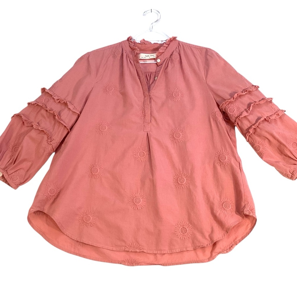 Isabella‎ Sinclair 3/4 Sleeve 3D Sunflower Popover Blouse Mauve Small